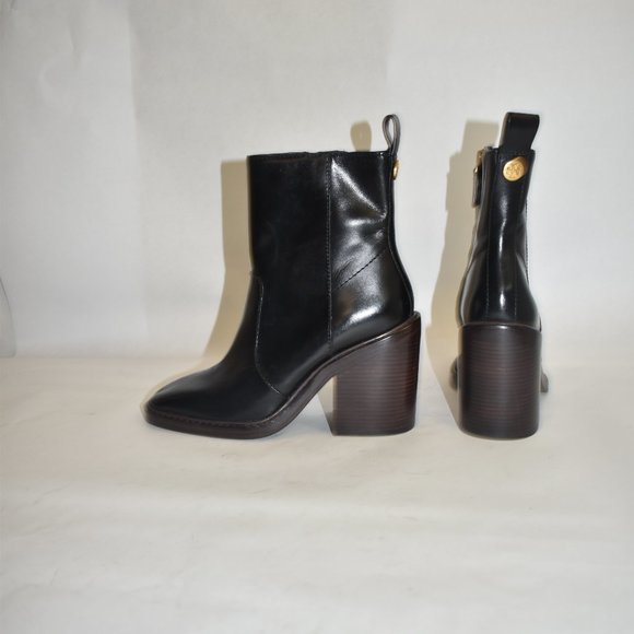 TORY BURCH SIERRA HEELED ANKLE BOOT PERFECT BLACK SQUARE 6.5 (2) (D22) - Picture 8 of 11